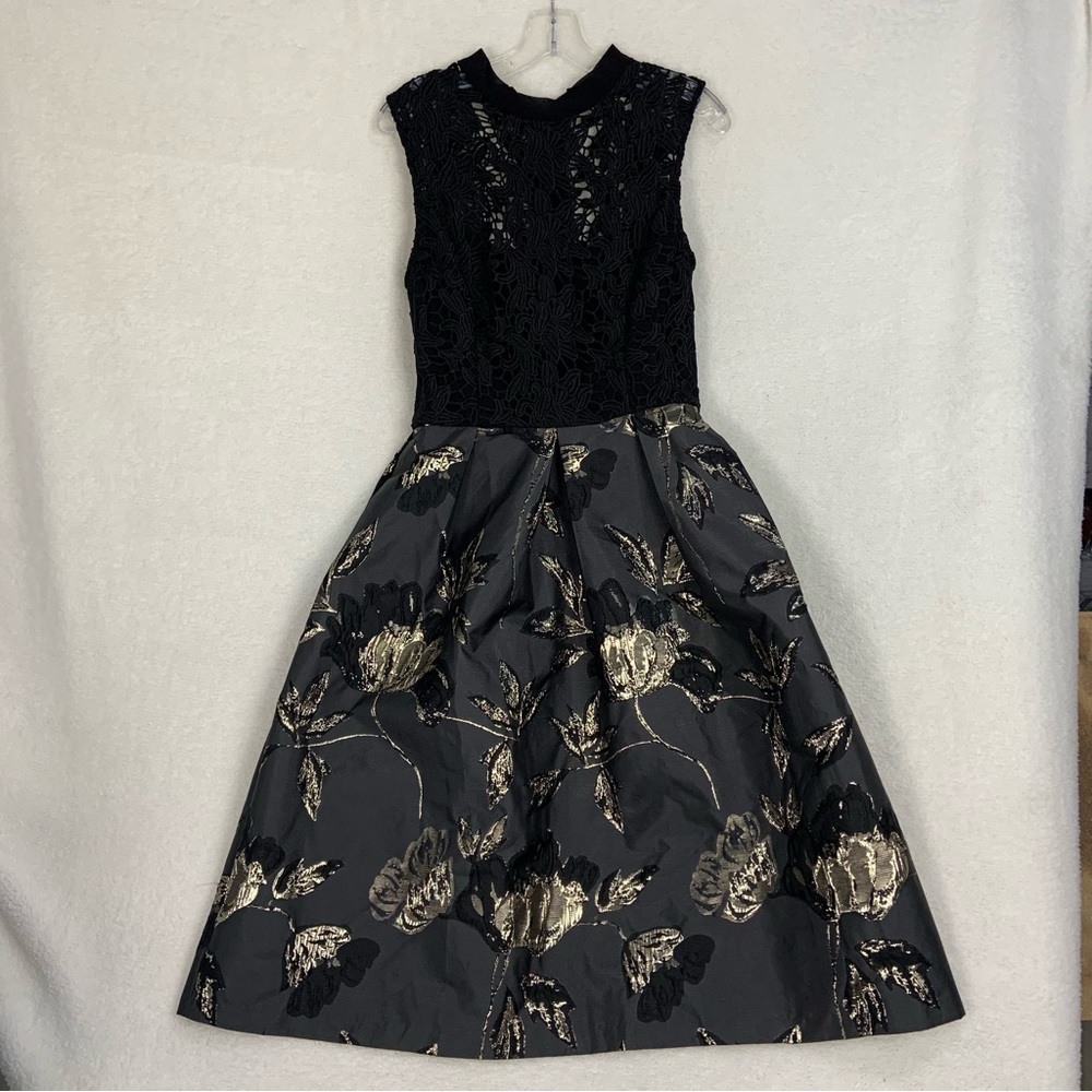 Anthropologie Hutch Dress Brocade Tea Lace Stretch A-Line Fit & Flare Size 8